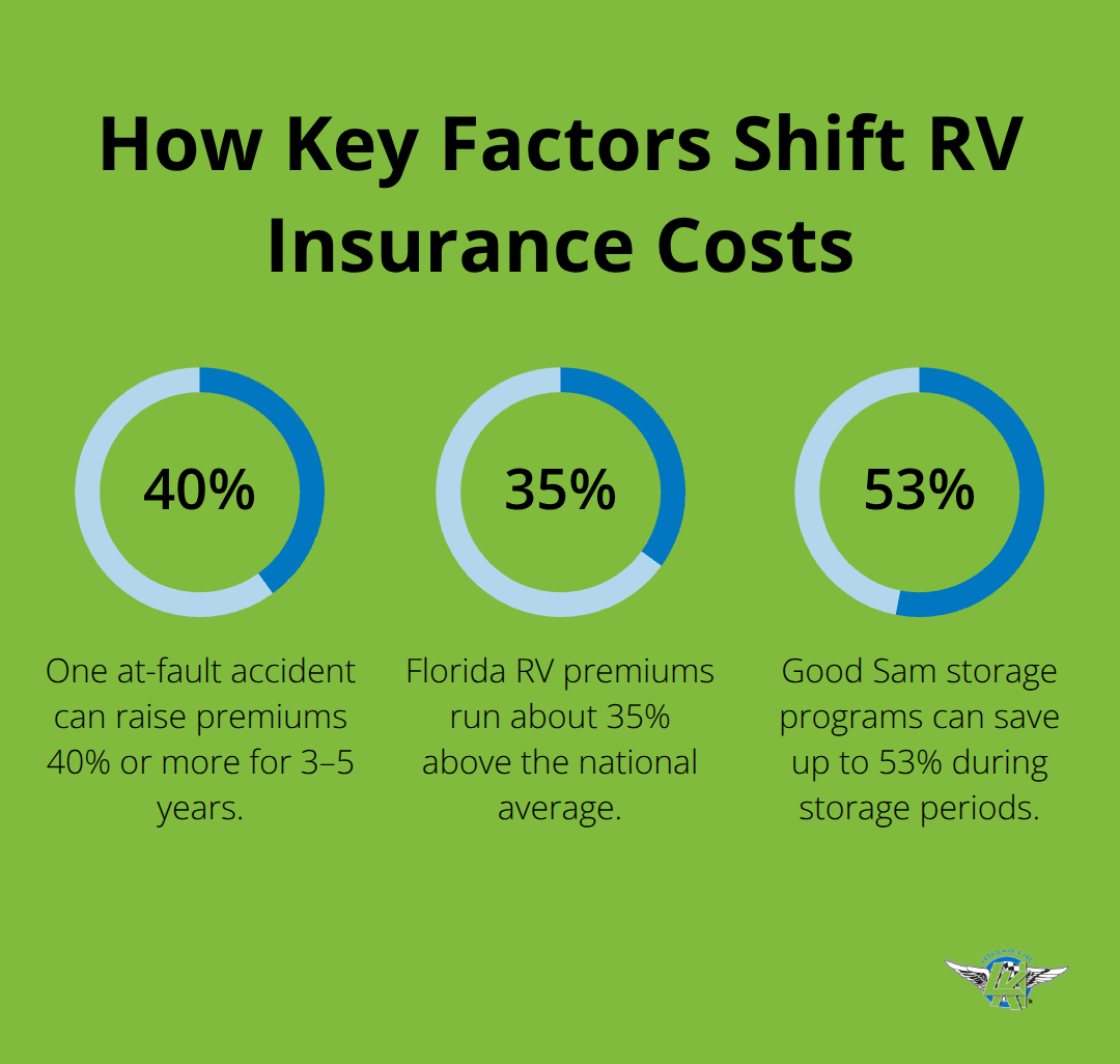 Percent impacts from accidents, location, and storage on RV insurance costs