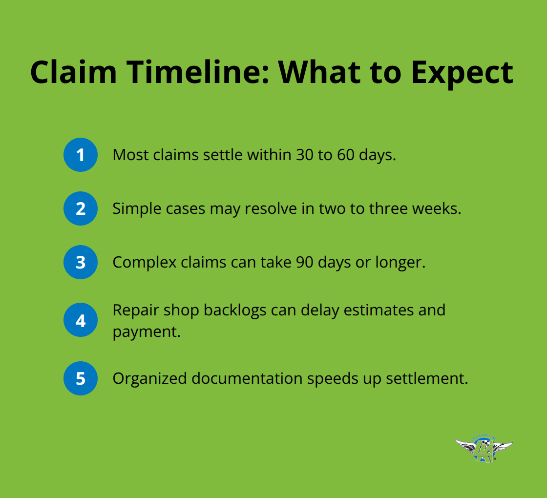 Compact timeline of typical boat insurance claim durations and factors. - boat insurance claims process