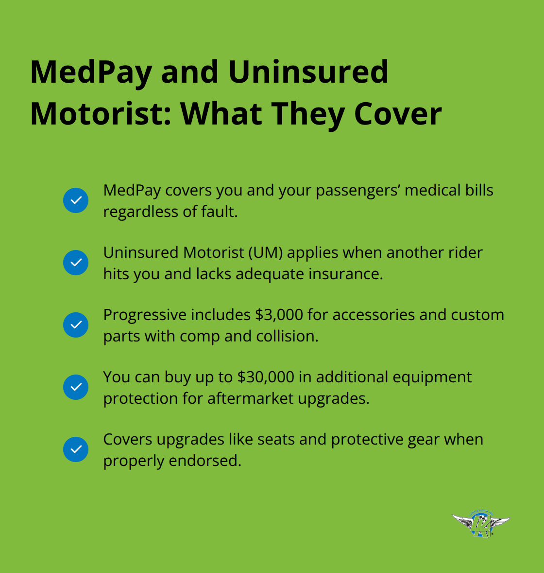 Checklist of MedPay and Uninsured Motorist protections plus accessories coverage amounts - comprehensive atv insurance coverage