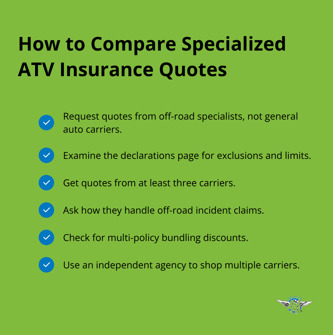 Checklist of steps to evaluate quotes from off-road insurance specialists - custom atv insurance policy
