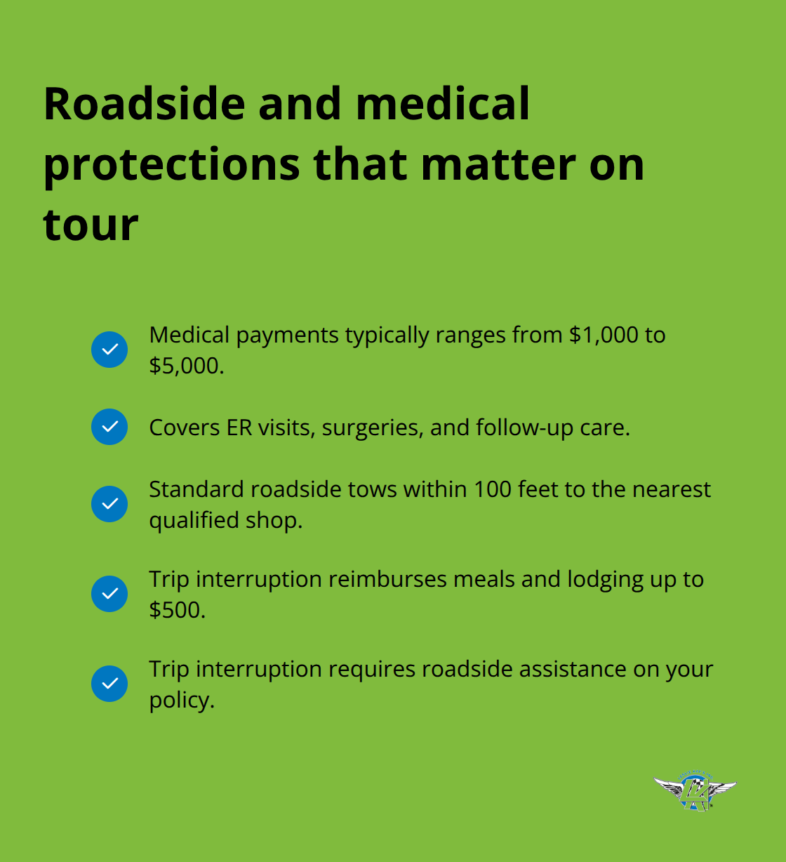 Checklist of touring protections: medical payments, towing, and trip interruption - motorcycle insurance for touring