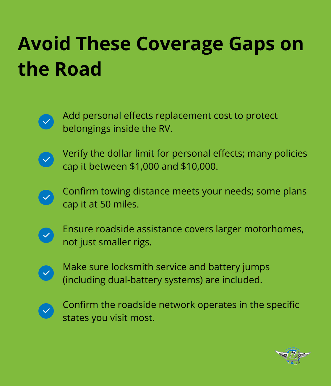 Checklist of common RV insurance gaps and what to confirm before you buy. - multistate RV insurance