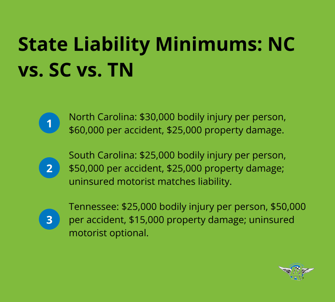 Quick comparison of ATV liability minimums in North Carolina, South Carolina, and Tennessee. - multistate atv insurance
