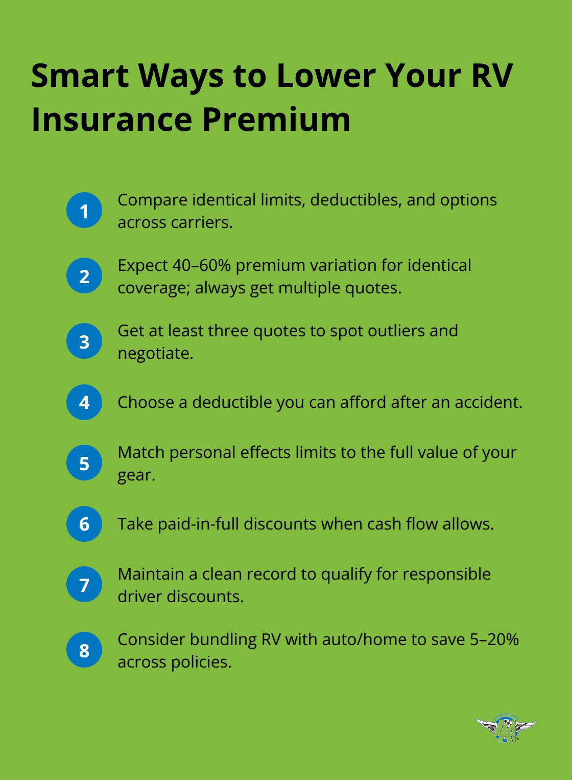 Compact checklist of tactics to compare quotes and capture discounts on RV insurance - personalized RV policy quotes
